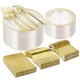 BESTVIP 300PCS Clear Gold Plastic Plate Set 50 Guests, Disposable Dinnerware ...