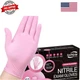 Pink Nitrile Gloves, 3-mil, Industrial Gloves Disposable Latex Free, for Clea...