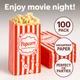 100PCS Disposable Popcorn Bags Bulk Red White Striped Paper Snack Party Favor