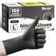 Nitrile Gloves Large, 6 Mil 100 Count Disposable Gloves, Black, Latex & Powde...