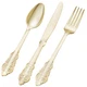 300PCS Gold Plastic Silverware for 100 Guests, Heavy Duty Gold Disposable Ute...