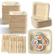 300Pcs Disposable Square Bowls & Forks Set 4.5 &times; 4.5 Inch 100Pcs Bamboo Dispo...