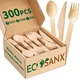 300 Pcs Disposable Wooden Cutlery Set | 6.5" Splinter Free Compostable Utensils 