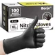 Borje Nitrile Gloves XL, 100 Count Disposable Gloves, Black, Latex & Powder-Free