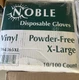 NIB NEW Noble Powder-Free vinyl XL gloves 394365XL case 10/100 count
